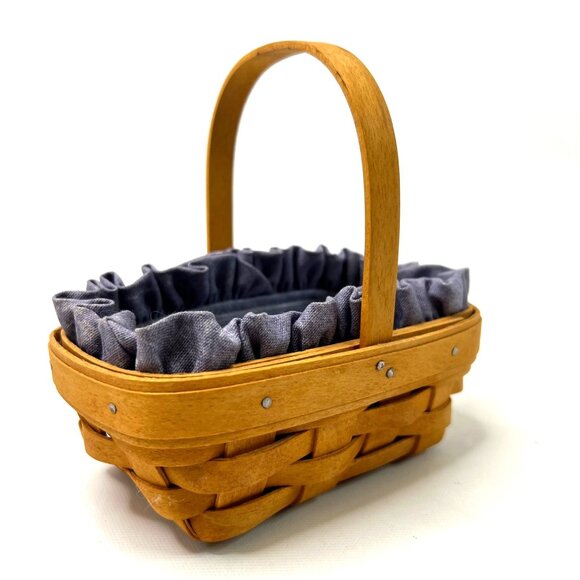 Vintage 2000 Longaberger Small Basket Extra Liner Chambray Yellow w/ Protector - Picture 11 of 11